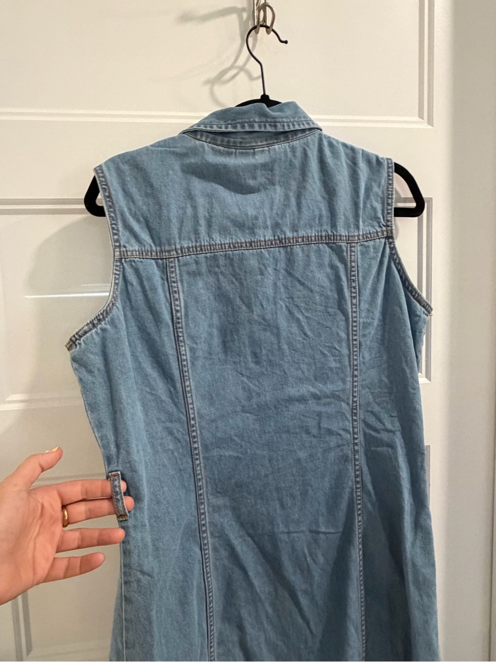 Expressions VINTAGE sz Large-100% Cotton-Blue Sleeveless Denim Button Dress!! - Picture 5 of 5